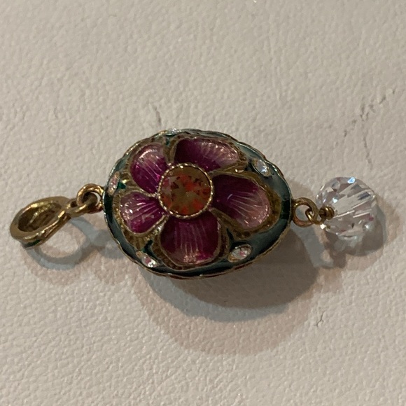 Green and Purple Enamel & Crystal Cloisonné Style Egg Shaped Pendant - Picture 3 of 7